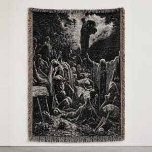 De torra benens dal vävd gobelängfilt, Gustave Doré bibelgravyr, Hesekiel 37 bild 1