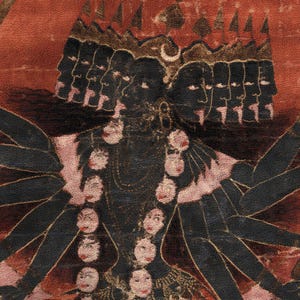 Mahakali Woven Tapestry Wall Hanging, Ten-Headed Hindu Goddess Kali, Company School Painting, Pooja Room Decor image 2