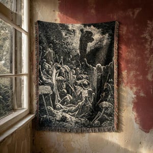 De torra benens dal vävd gobelängfilt, Gustave Doré bibelgravyr, Hesekiel 37 bild 3