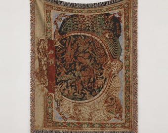 De geweven wandtapijtdeken 'De Mond van de Hel', Winchester Psalter, middeleeuws manuscript, ca. 1150