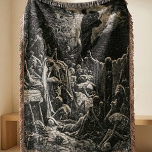 De torra benens dal vävd gobelängfilt, Gustave Doré bibelgravyr, Hesekiel 37 bild 4