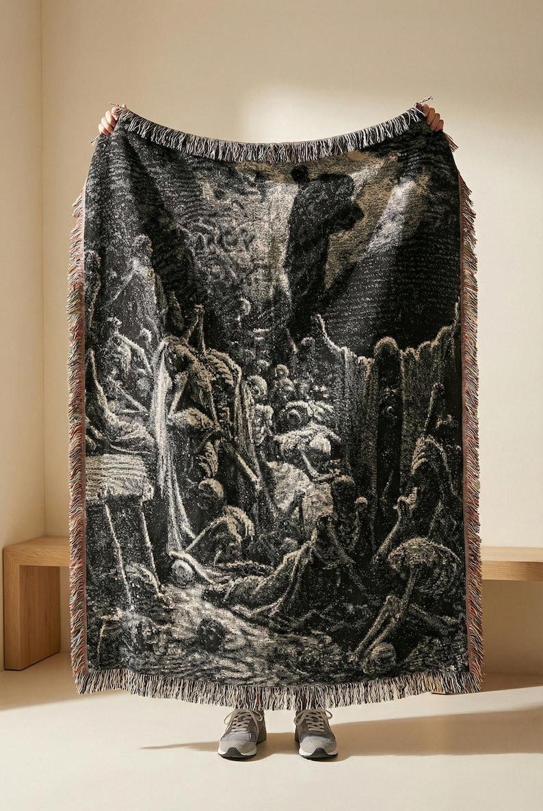 De torra benens dal vävd gobelängfilt, Gustave Doré bibelgravyr, Hesekiel 37 bild 4