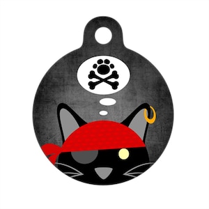 Etiqueta de identificación para mascotas: gato pirata con pata y huesos cruzados