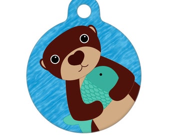 Pet ID Tag - Otter with Fish