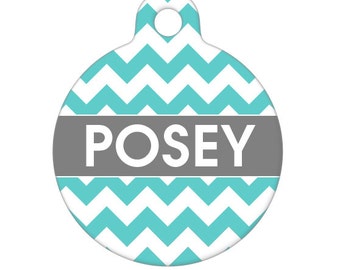 Pet ID Tag - Posey Chevron Custom Name on Front