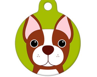 Pet ID Tag - Boston Terrier, Red, Brown