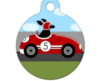 Pet ID Tag - Black Dog Red Race Car