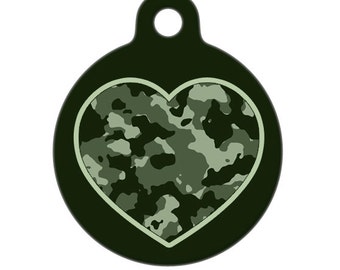 Pet ID Tag - Camouflage Green Heart