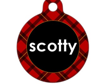 Pet ID Tag - Scottie Red Plaid Custom Name on Front