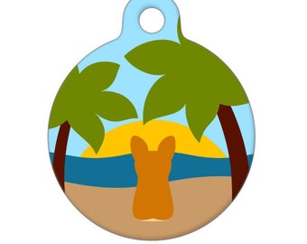 Pet ID Tag - Tropical Beach Dog - Corgi