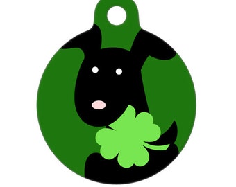 Pet ID Tag - Happy St. Patricks Day Black Puppy Dog