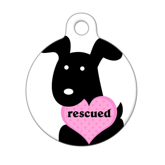 Pet ID Tag Rescued Pup with Heart Pet Tag Dog Tag Luggage Etsy