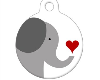 Médaille d'identification pour animal de compagnie - éléphant coeur rouge