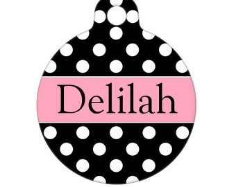 Pet ID Tag - Delilah Polka Dot Custom Name on Front