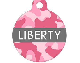 Personalized Pet ID Tag - Liberty Pink Camo Custom Name on Front