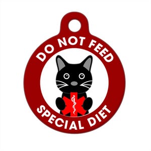 Medical ID Tag - Do Not Feed, Special Diet Black Cat