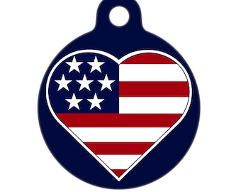 Pet ID Tag - Happy Independence Day Flag Heart