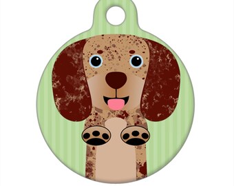 Etiqueta de identificación de mascota: Dachshund moteado de color marrón tostado