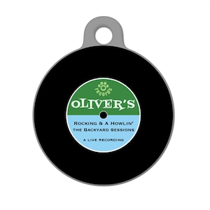 Pet ID Tag - Old Fashioned Rock and Roll Record Custom Name on Front