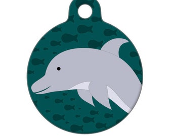 Pet ID Tag - Dolphin Swimming with Fishies