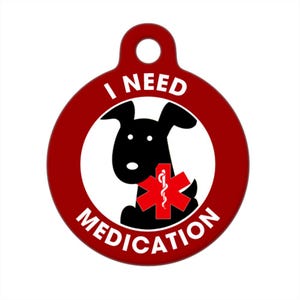 Medical ID Tag - I Need Medication Black Dog