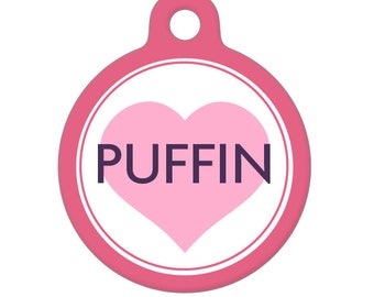 Custom Pet ID Tag - Puffin Heart Personalized Name on Front