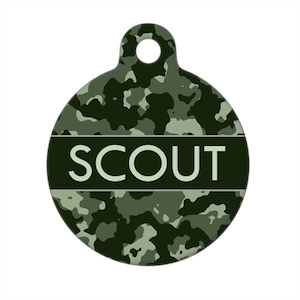 Pet ID Tag - Scout Army Green Camo Custom Name on Front