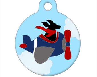 Pet ID Tag - Black Dog Flying Around