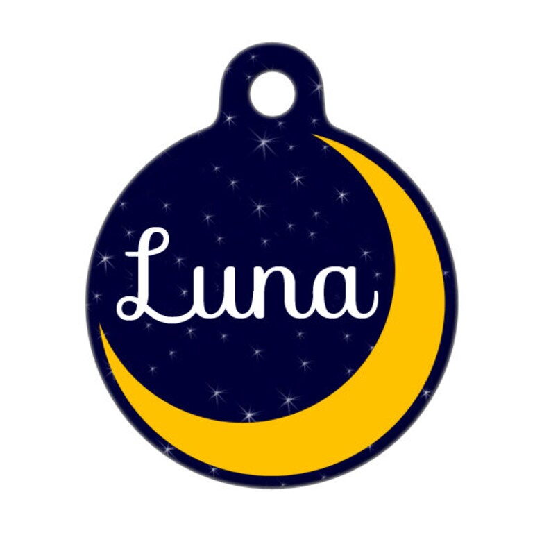 Pet ID Tag Luna Moon Customized Name on Front Etsy
