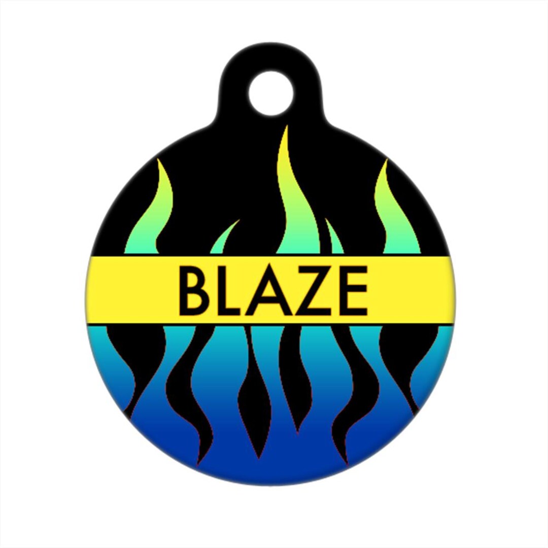 Pet ID Tag - Blaze Blue Flames Custom Name on Front - Etsy