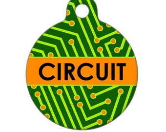 Pet ID Tag - Circuit Board Custom Name on Front