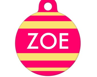 Personalized Pet ID Tag - Zoe Stiped Custom Name on Front