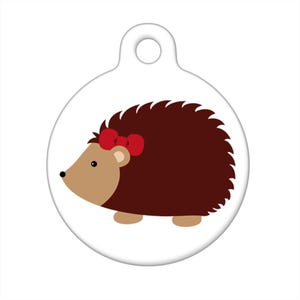 Pet ID Tag - Girl Hedgehog Red Bow