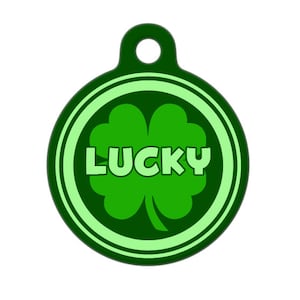 Pet ID Tag Just Plain Lucky Shamrock Custom Name on Front image 1