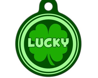 Pet ID Tag - Just Plain Lucky Shamrock Custom Name on Front