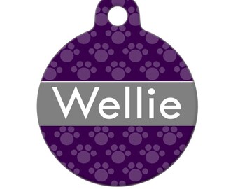 Pet ID Tag - Wellie Paw Print Custom Name on Front