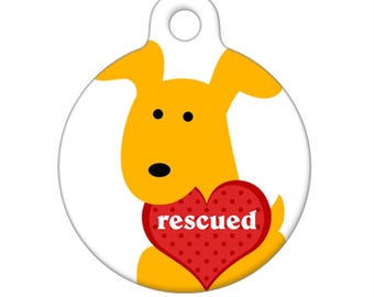 Pet ID Tag - Rescued Yellow Pup with Heart
