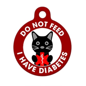 Medical ID Tag - Do Not Feed - I Have Diabetes Black Cat Medical Alert