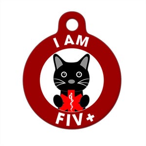 Médaille d'identification pour animal de compagnie - Je suis FIV+ Alerte aux chats noirs
