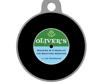 Pet ID Tag - Old Fashioned Rock and Roll Record Custom Name on Front