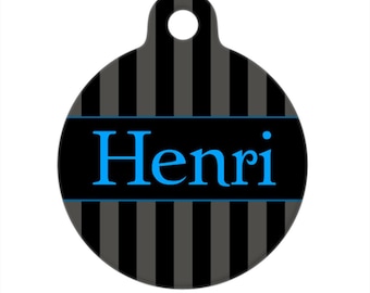 Targhetta identificativa per animali domestici - Henri Stripes Nome personalizzato sul davanti