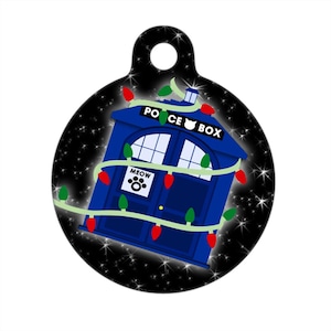 Pet ID Tag - Christmas Cat Blue Police Box