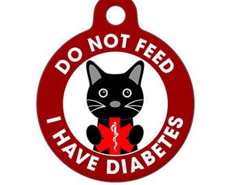 Medical ID Tag - Do Not Feed - I Have Diabetes Black Cat Medical Alert