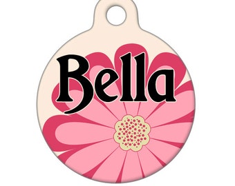 Pet ID Tag - Bella Flower Custom Name on Front