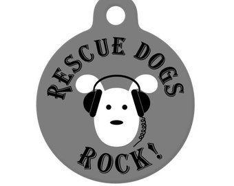 Pet ID Tag - Rescue Dogs Rock, Pup With Headphones