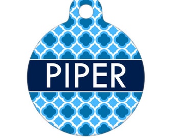 Pet ID Tag - Piper Quatrefoil Custom Name on Front