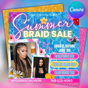 Summer Braid Sale Flyer, Summer Sale Flyer, Braid Prices Flyer, Braids Sale Flyer, Hair Flyer, Lashes Flyer, Braids Special Flyer Template