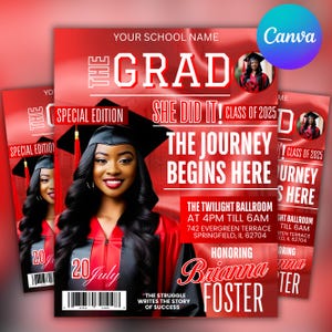 Magazine Cover Graduation Invite, DIY Flyer Template Design, Graduation Event, Class of 2025 Graduates, Premade Graduation Celebration Flyer