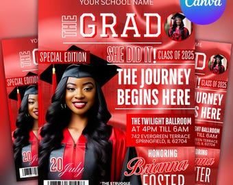 Magazine Cover Graduation Invitation: DIY Canva Template (Digital Download) Class of 2025