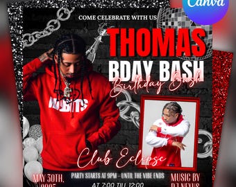 Men's Birthday Party Flyer: Club Event, Canva Template (Digital Download)